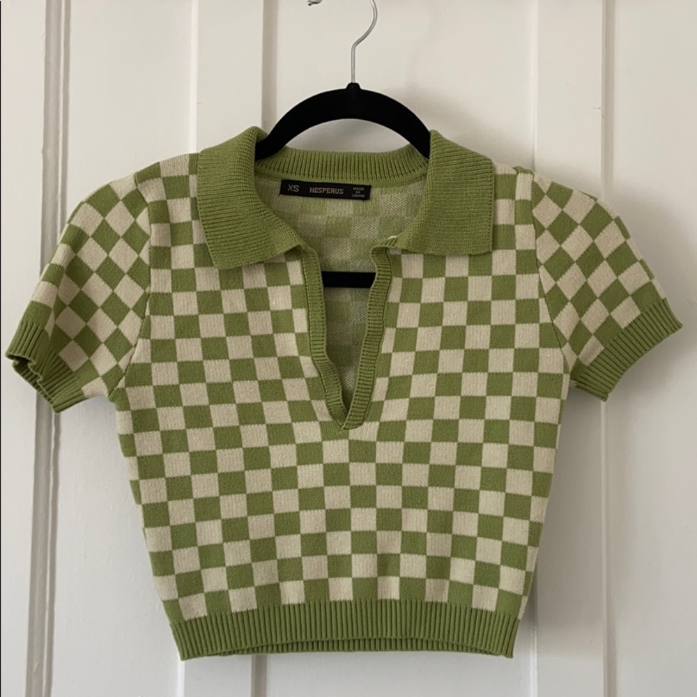 Checkered Green sweater polo top!
